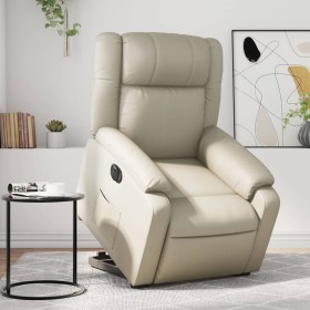 Sillón reclinable elevable eléctrico de cuero sintético crema en Sillones | Comprar online en Foru.es