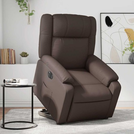 Sillón reclinable elevable eléctrico de cuero sintético marrón en Sillones | Comprar online en Foru.es