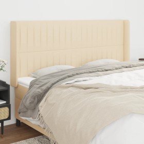 Cabecero con orejas de tela color crema 163x16x118/128 cm de , Cabeceros y pies de cama - Ref: Foro24-3119829, Precio: 130,15...