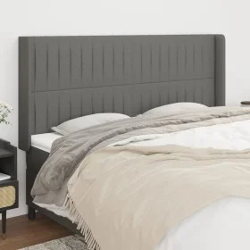 Cabecero con orejas de tela gris oscuro 203x16x118/128 cm de , Cabeceros y pies de cama - Ref: Foro24-3119841, Precio: 113,09...