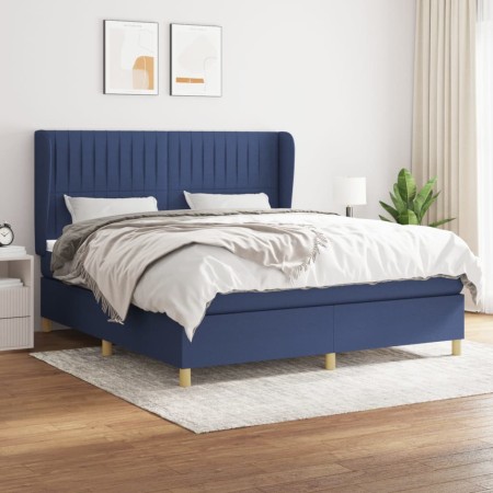 Cama box spring con colchón tela azul 160x200 cm de , Camas y somieres - Ref: Foro24-3128699, Precio: 578,33 €, Descuento: %
