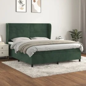 Box spring bed with dark green velvet mattress 160x200 cm by , Beds and slatted bases - Ref: Foro24-3129282, Price: 598,35 €,...