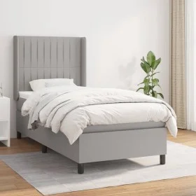 Box spring bed with light gray fabric mattress 100x200 cm by , Beds and slatted bases - Ref: Foro24-3131569, Price: 339,53 €,...