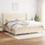 Cama box spring con colchón tela color crema 200x200 cm de , Camas y somieres - Ref: Foro24-3132182, Precio: 629,79 €, Descue...