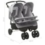 Carrito para gemelos de acero gris claro de vidaXL, Cochecitos de bebé - Ref: Foro24-10241, Precio: 260,32 €, Descuento: %