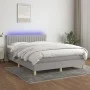 Box spring bed mattress and LED lights light gray fabric 140x190 cm by , Beds and slatted bases - Ref: Foro24-3133869, Price:...