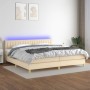 Cama box spring con colchón y LED tela crema 200x200 cm de , Camas y somieres - Ref: Foro24-3133906, Precio: 552,20 €, Descue...