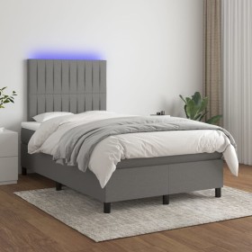 Cama box spring con colchón y LED tela gris oscuro 120x200 cm de , Camas y somieres - Ref: Foro24-3135022, Precio: 423,97 €, ...