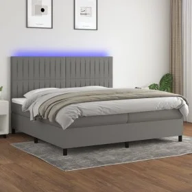 Cama box spring colchón y luces LED tela gris claro 200x200 cm de , Camas y somieres - Ref: Foro24-3135062, Precio: 652,02 €,...