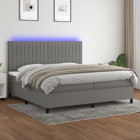 Cama box spring colchón y luces LED tela gris claro 200x200 cm de , Camas y somieres - Ref: Foro24-3135062, Precio: 632,47 €,...