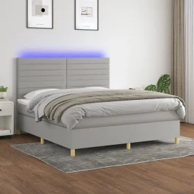 Cama box spring colchón y luces LED tela gris claro 160x200 cm de , Camas y somieres - Ref: Foro24-3135525, Precio: 550,39 €,...