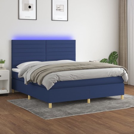 Cama box spring colchón y luces LED tela azul 160x200 cm de , Camas y somieres - Ref: Foro24-3135531, Precio: 551,68 €, Descu...