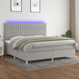 Cama box spring con colchón tela y LED gris claro 200x200 cm de , Camas y somieres - Ref: Foro24-3135621, Precio: 627,68 €, D...