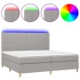 Cama box spring con colchón tela y LED gris claro 200x200 cm de , Camas y somieres - Ref: Foro24-3135621, Precio: 627,68 €, D...