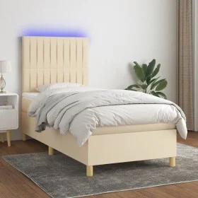 Cama box spring colchón y luces LED tela crema 100x200 cm de , Camas y somieres - Ref: Foro24-3135578, Precio: 364,42 €, Desc...