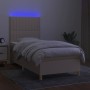 Cama box spring colchón y luces LED tela crema 100x200 cm de , Camas y somieres - Ref: Foro24-3135578, Precio: 352,41 €, Desc...