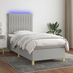 Cama box spring colchón y luces LED tela gris claro 100x200 cm de , Camas y somieres - Ref: Foro24-3135573, Precio: 339,97 €,...