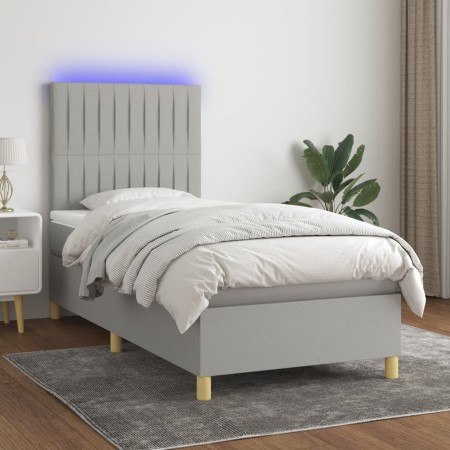 Cama box spring colchón y luces LED tela gris claro 100x200 cm de , Camas y somieres - Ref: Foro24-3135573, Precio: 334,64 €,...