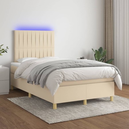 Cama box spring con colchón y LED tela crema 120x200 cm de , Camas y somieres - Ref: Foro24-3135586, Precio: 440,96 €, Descue...