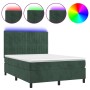 Cama box spring colchón y LED terciopelo verde oscuro 140x200cm de , Camas y somieres - Ref: Foro24-3136248, Precio: 498,82 €...