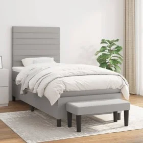 Box spring bed with light gray fabric mattress 80x200 cm by , Beds and slatted bases - Ref: Foro24-3136629, Price: 336,30 €, ...
