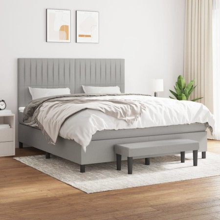Cama box spring con colchón tela gris claro 160x200 cm de , Camas y somieres - Ref: Foro24-3136765, Precio: 597,20 €, Descuen...