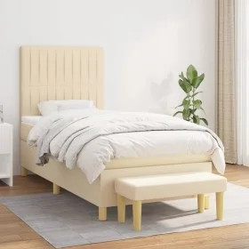 Cama box spring con colchón tela color crema 100x200 cm de , Camas y somieres - Ref: Foro24-3137298, Precio: 367,89 €, Descue...