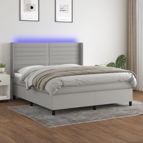 Cama box spring colchón y luces LED tela gris claro 160x200 cm de , Camas y somieres - Ref: Foro24-3138405, Precio: 590,08 €,...