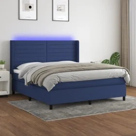 Cama box spring colchón y luces LED tela azul 160x200 cm de , Camas y somieres - Ref: Foro24-3138411, Precio: 554,10 €, Descu...