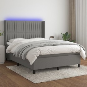 Cama box spring colchón y luces LED tela gris oscuro 140x190 cm de , Camas y somieres - Ref: Foro24-3138470, Precio: 556,00 €...