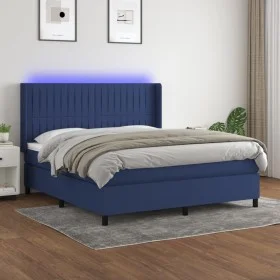 Cama box spring colchón y luces LED tela azul 160x200 cm de , Camas y somieres - Ref: Foro24-3138491, Precio: 561,82 €, Descu...