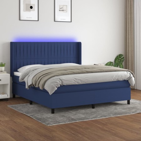 Cama box spring colchón y luces LED tela azul 160x200 cm de , Camas y somieres - Ref: Foro24-3138491, Precio: 570,87 €, Descu...