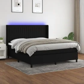 Cama box spring colchón y luces LED tela negro 160x200 cm de , Camas y somieres - Ref: Foro24-3138487, Precio: 583,20 €, Desc...