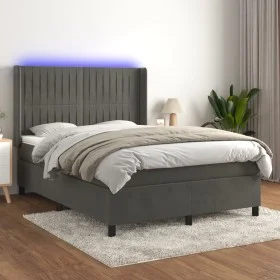 Cama box spring colchón y LED terciopelo gris oscuro 140x190 cm de , Camas y somieres - Ref: Foro24-3139680, Precio: 517,61 €...