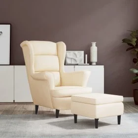 Sillón orejero y taburete de terciopelo crema de , Sillones - Ref: Foro24-3115940, Precio: 286,32 €, Descuento: %