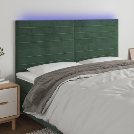 Cabecero con luces LED terciopelo verde oscuro 160x5x118/128 cm de , Cabeceros y pies de cama - Ref: Foro24-3122621, Precio: ...