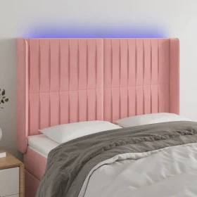 Cabecero con LED de terciopelo rosa 147x16x118/128 cm de , Cabeceros y pies de cama - Ref: Foro24-3124339, Precio: 137,96 €, ...