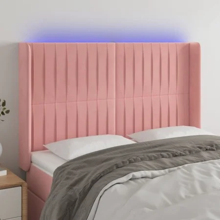 Pink velvet headboard with LED 147x16x118/128 cm by , Headboards and footboards - Ref: Foro24-3124339, Price: 137,96 €, Disco...