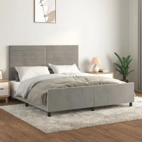 Bed frame with light gray velvet headboard 160x200cm by , Beds and slatted bases - Ref: Foro24-3125824, Price: 211,94 €, Disc...