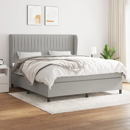 Box spring bed with light gray fabric mattress 160x200 cm by , Beds and slatted bases - Ref: Foro24-3128133, Price: 558,43 €,...