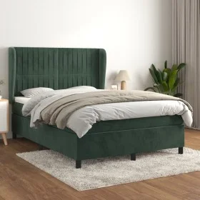 Cama box spring con colchón terciopelo verde oscuro 140x200 cm de , Camas y somieres - Ref: Foro24-3129336, Precio: 523,86 €,...