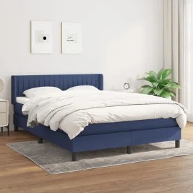 Box spring bed with blue fabric mattress 140x200 cm by , Beds and slatted bases - Ref: Foro24-3129879, Price: 436,69 €, Disco...