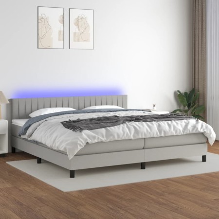Cama box spring con colchón tela y LED gris claro 200x200 cm de , Camas y somieres - Ref: Foro24-3133341, Precio: 587,31 €, D...