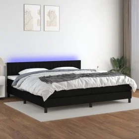 Cama box spring colchón y luces LED tela negro 200x200 cm de , Camas y somieres - Ref: Foro24-3133343, Precio: 570,89 €, Desc...