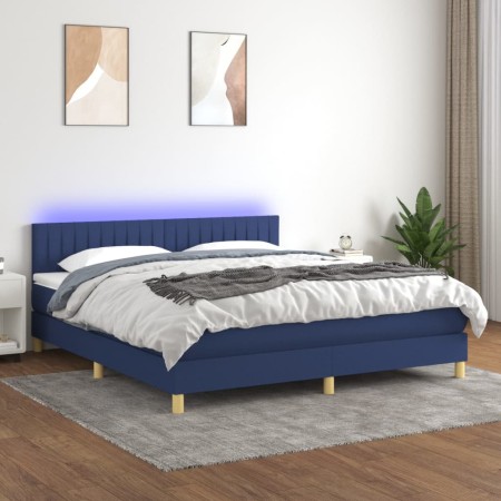 Cama box spring con colchón y LED tela azul 160x200 cm de , Camas y somieres - Ref: Foro24-3133891, Precio: 496,20 €, Descuen...