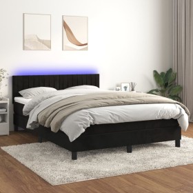 Cama box spring colchón y LED terciopelo negro 140x200 cm de , Camas y somieres - Ref: Foro24-3134527, Precio: 422,40 €, Desc...