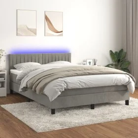 Boxspringbett mit Matratze und hellgrauem LED-Samt 140x190 cm von , Betten und Lattenroste - Ref: Foro24-3134519, Preis: 443,...