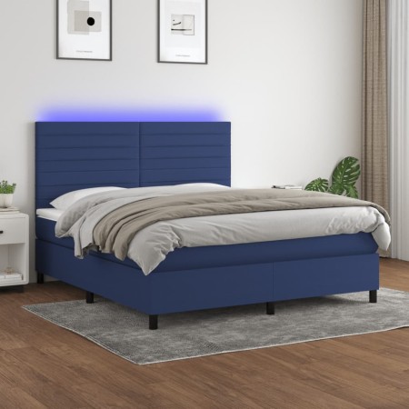 Cama box spring colchón y luces LED tela azul 160x200 cm de , Camas y somieres - Ref: Foro24-3134971, Precio: 542,38 €, Descu...