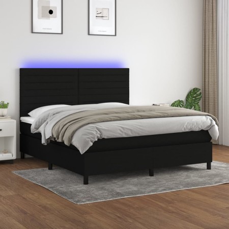 Cama box spring colchón y luces LED tela negro 160x200 cm de , Camas y somieres - Ref: Foro24-3134967, Precio: 596,66 €, Desc...