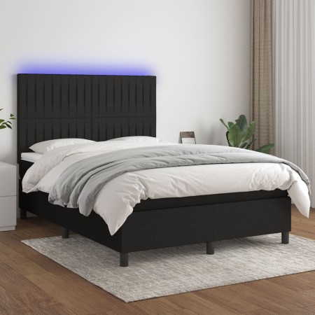 Cama box spring colchón y luces LED tela negro 140x200 cm de , Camas y somieres - Ref: Foro24-3135039, Precio: 520,07 €, Desc...